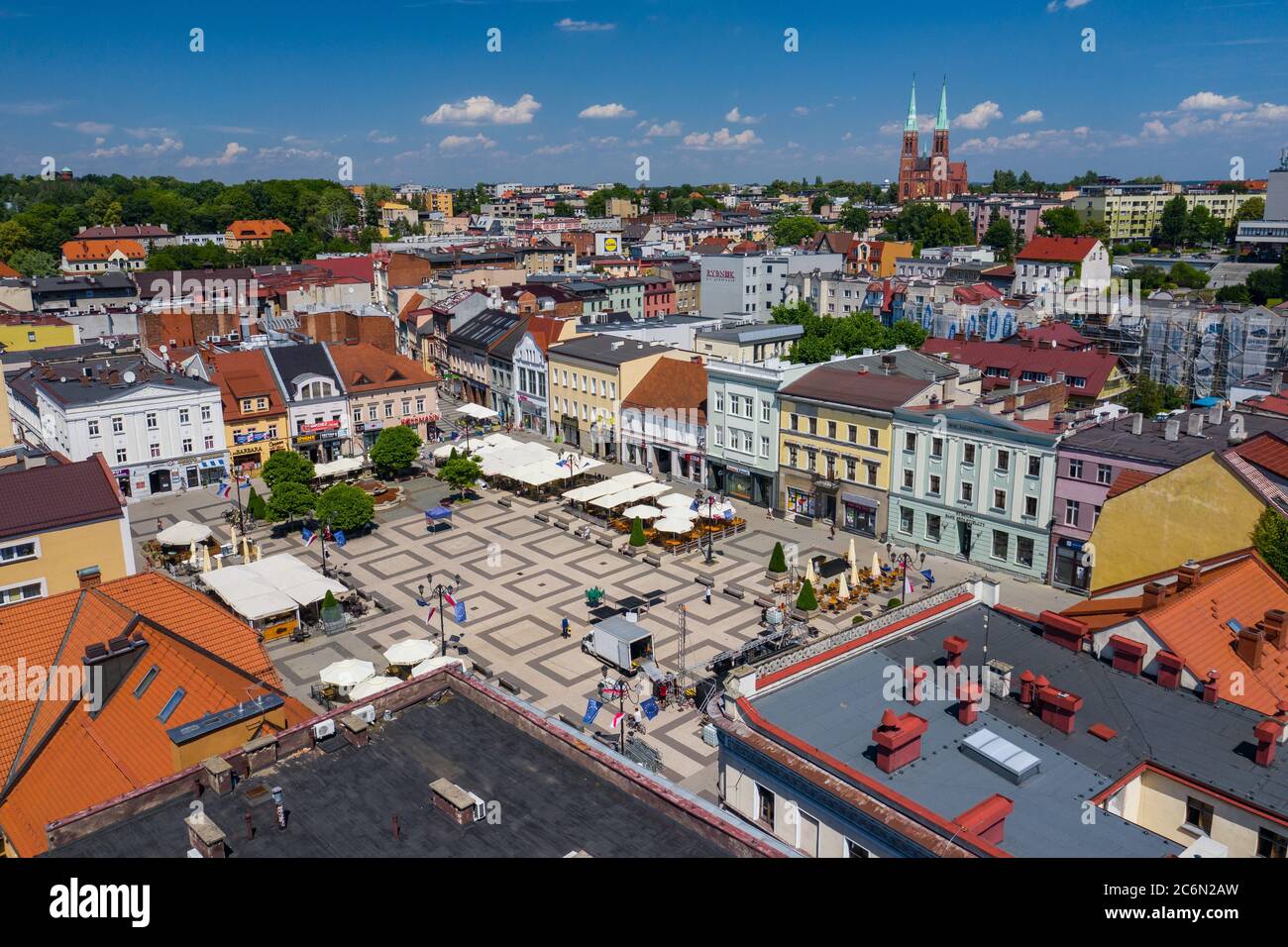 Rybnik. Polonia. Vista aerea della piazza principale e del centro di Rybnik, alta Slesia. Polonia. Foto Stock