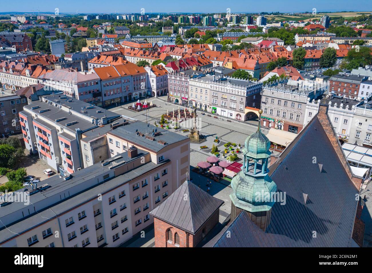 Raciborz. Polonia. Vista aerea della piazza principale e del centro di Raciborz, alta Slesia. Polonia. Foto Stock