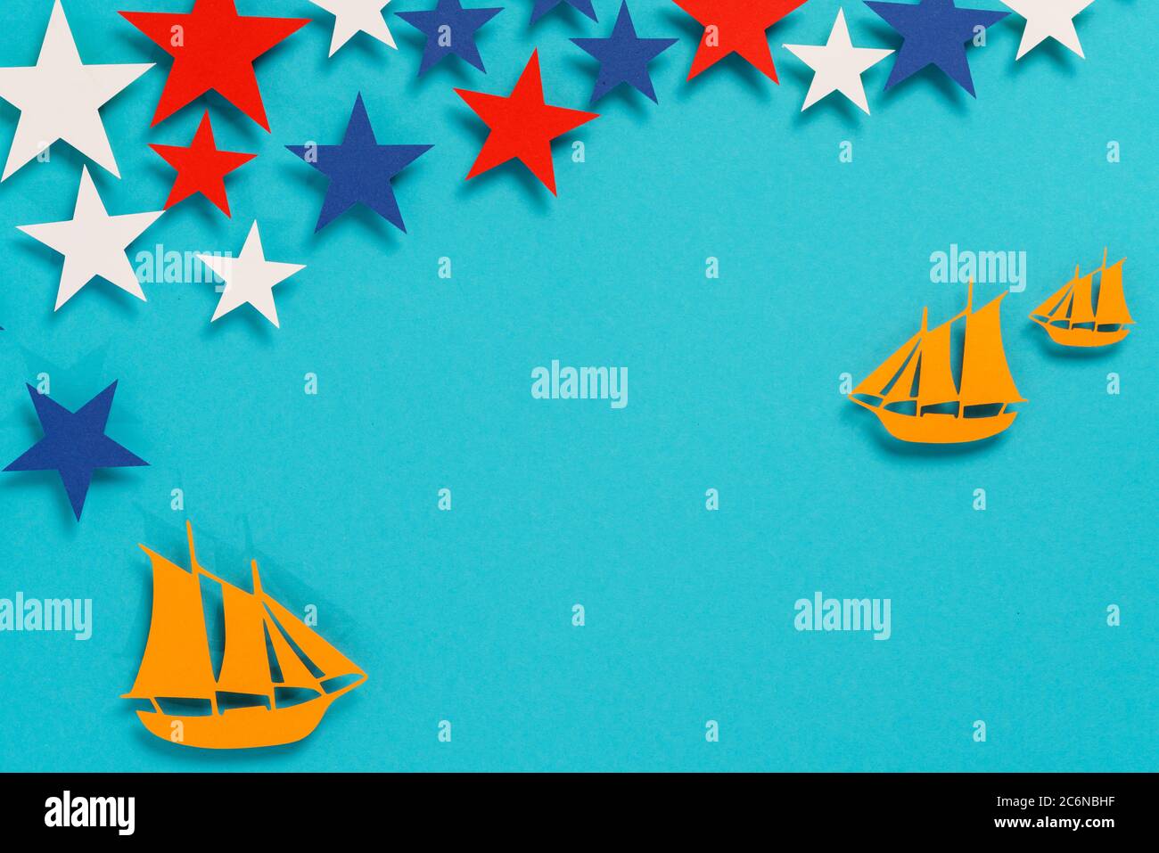 cornice piatta con vista dall'alto, concetto columbus day Foto Stock