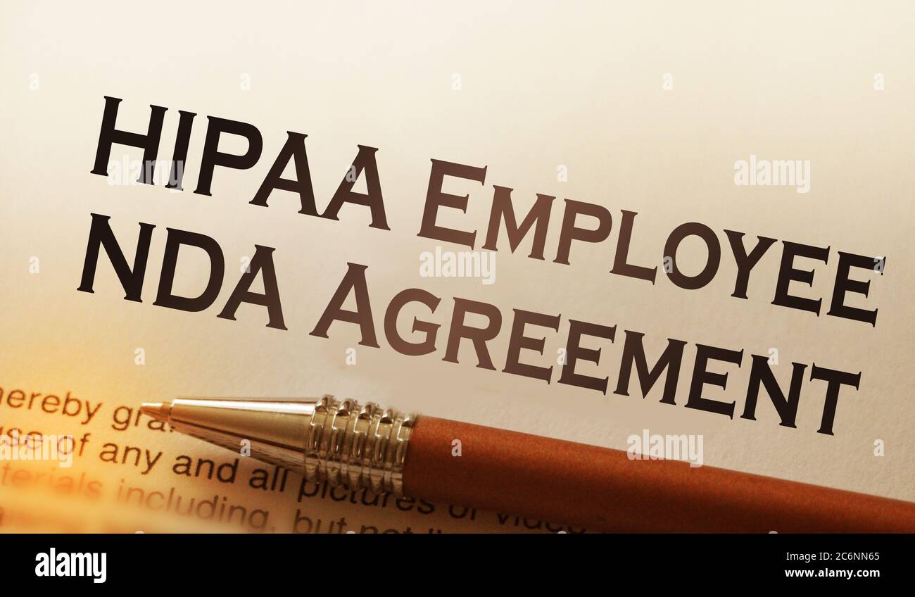 Pagina con accordo NDA dipendente HIPAA. Concetto medico Foto Stock