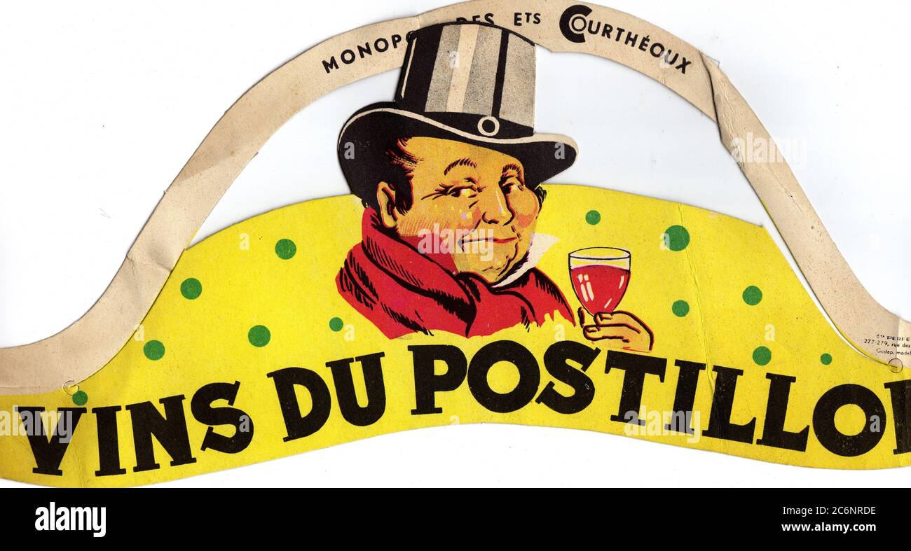 casquette en cartone Vins du Postillon vers 1950 Foto Stock