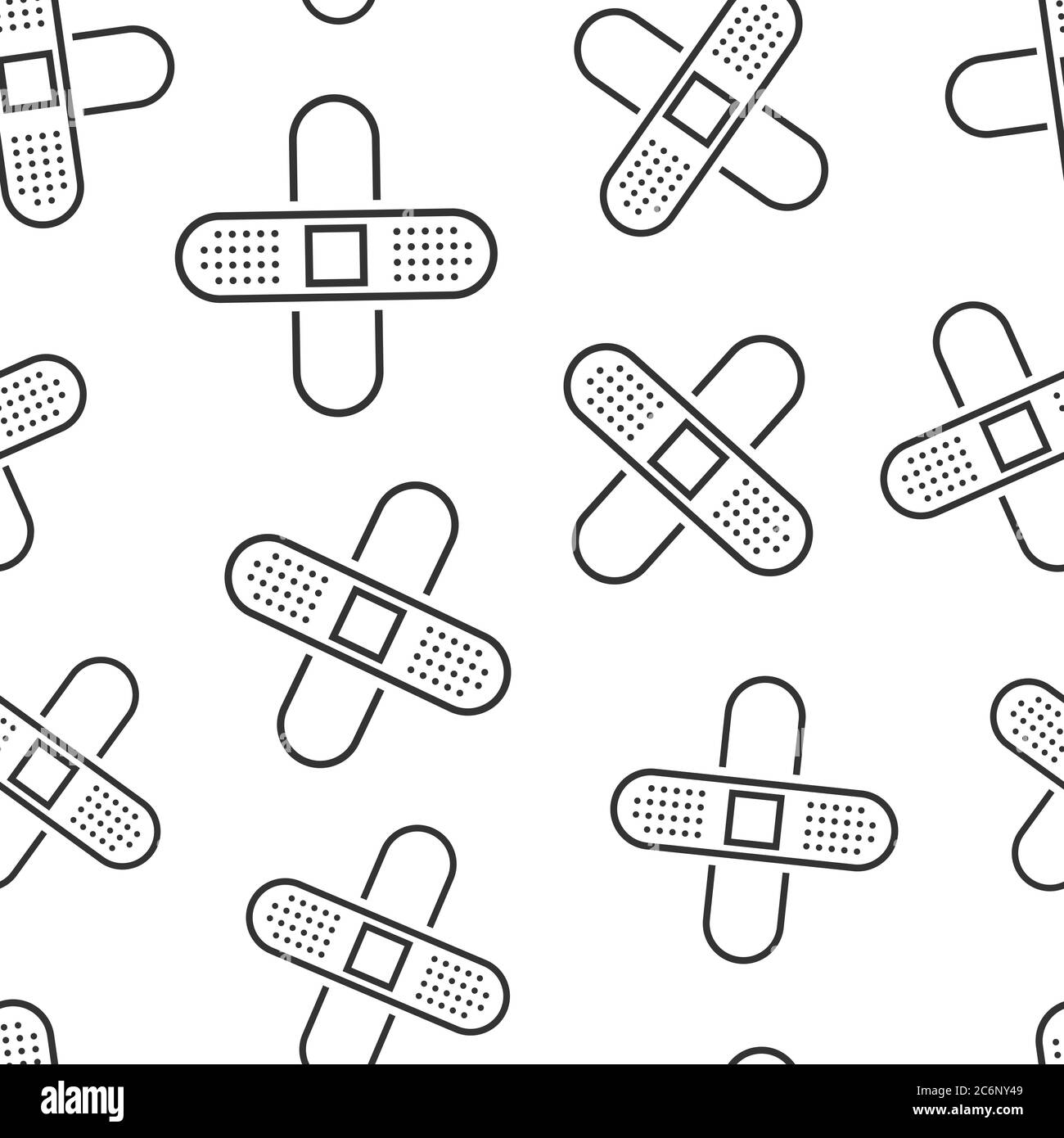 Icona di bendaggio in stile piatto. Illustrazione vettoriale in gesso su sfondo bianco isolato. Kit di pronto soccorso modello senza soluzione di continuità concetto aziendale. Illustrazione Vettoriale