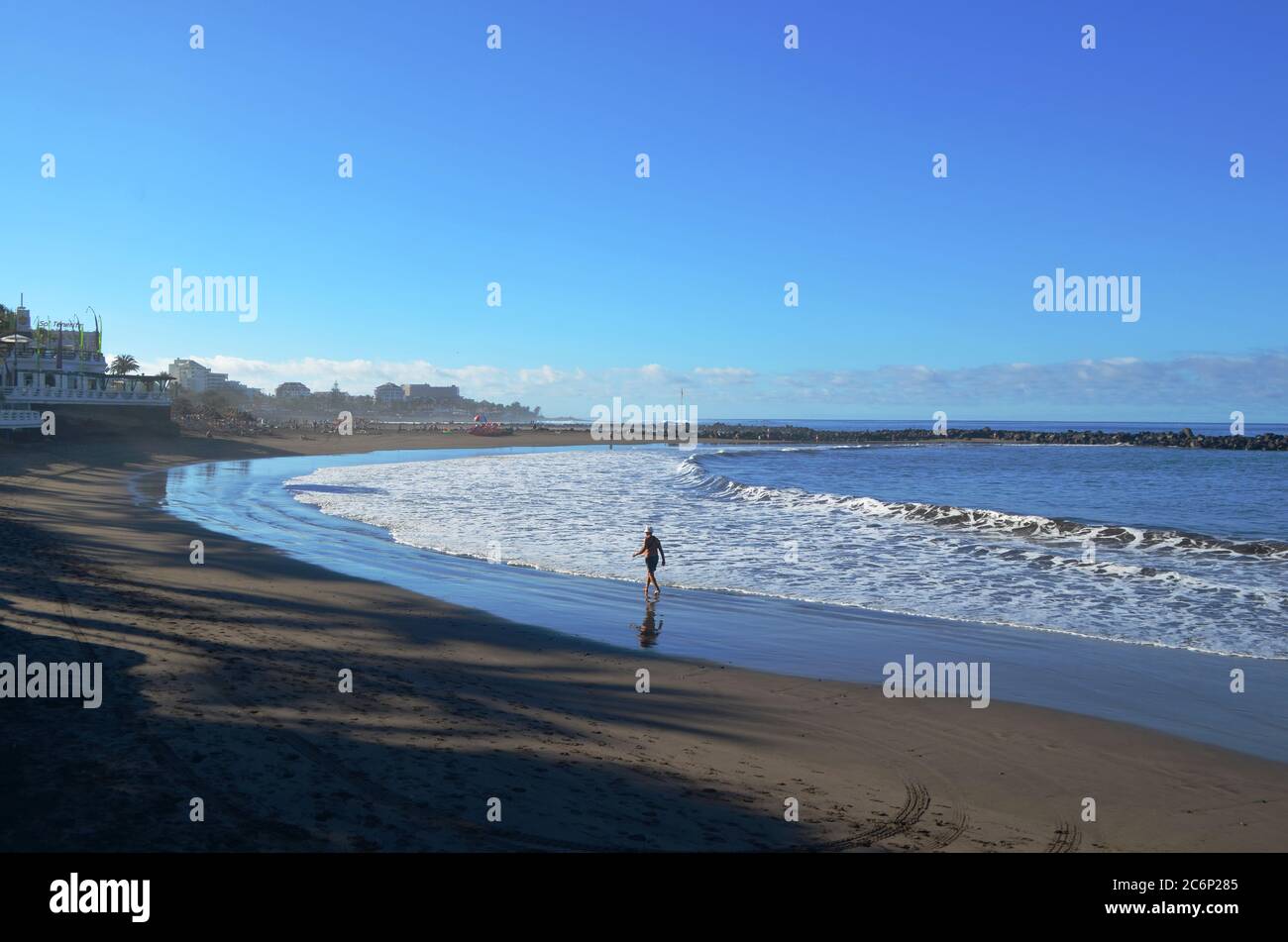 Mattina sulla spiaggia, Playa de Troya, Costa Adeje, Tenerife Foto Stock