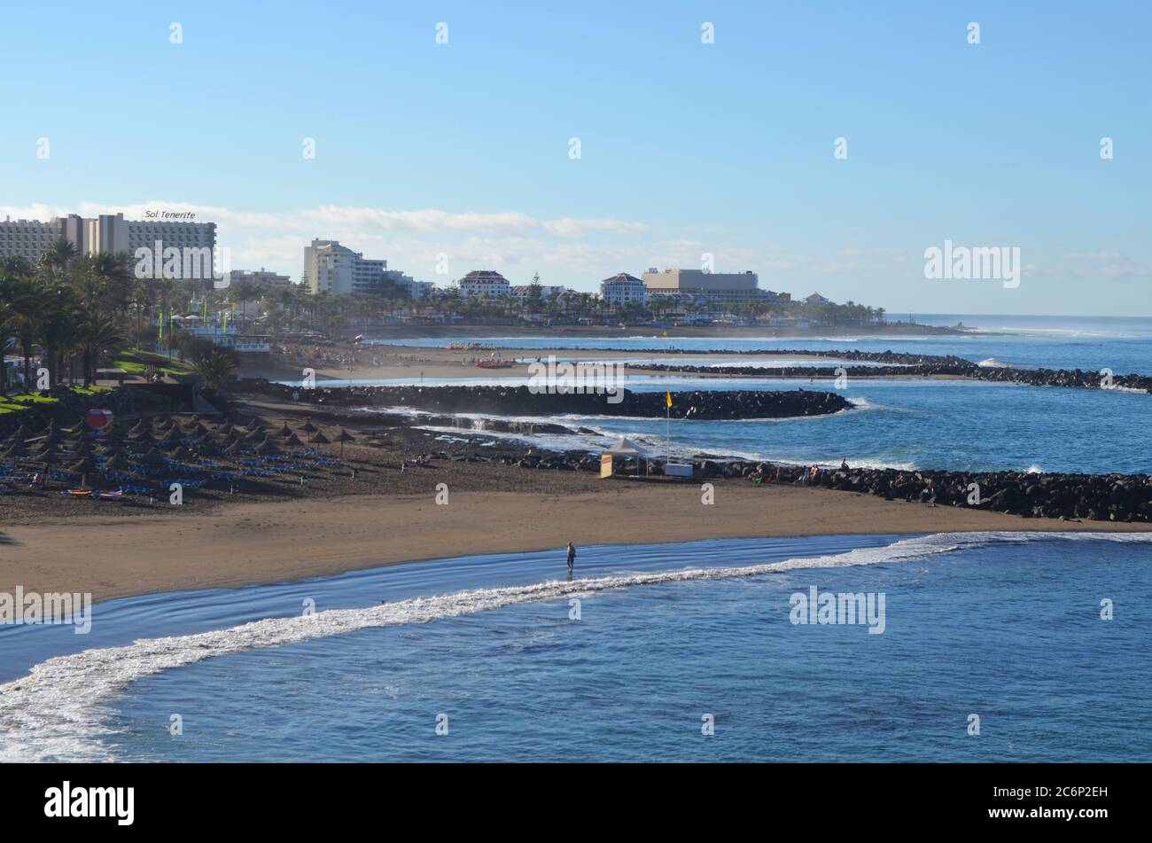 Mattina invernale sulla spiaggia, Playa de Troya, Costa Adeje, Tenerife Foto Stock