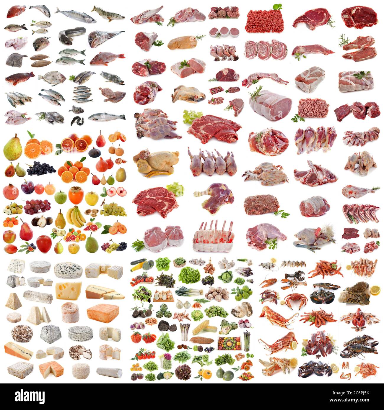 Gruppo di cibo davanti a uno sfondo bianco Foto Stock
