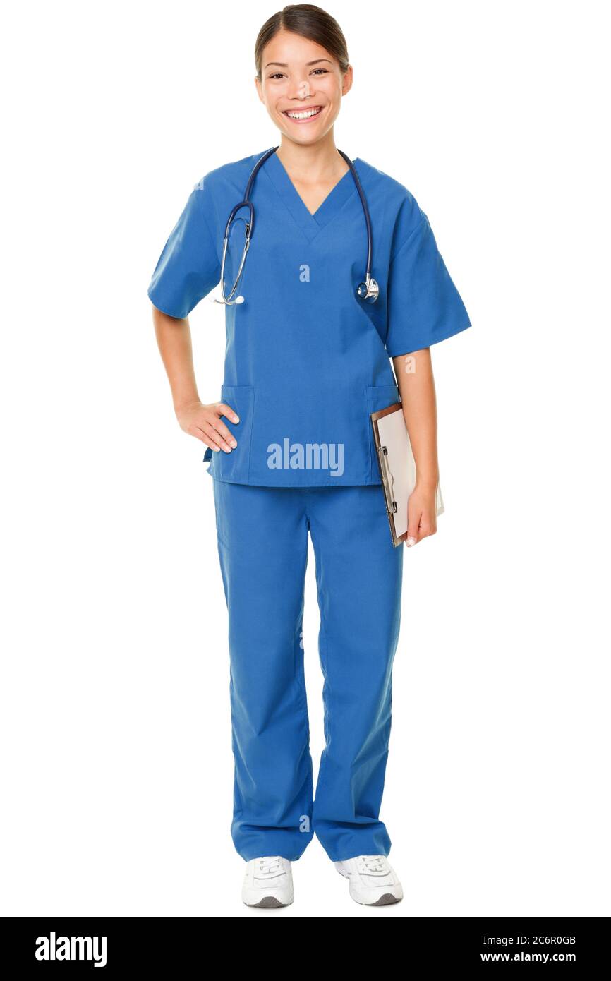 Giovane medico in scrub blu Foto Stock