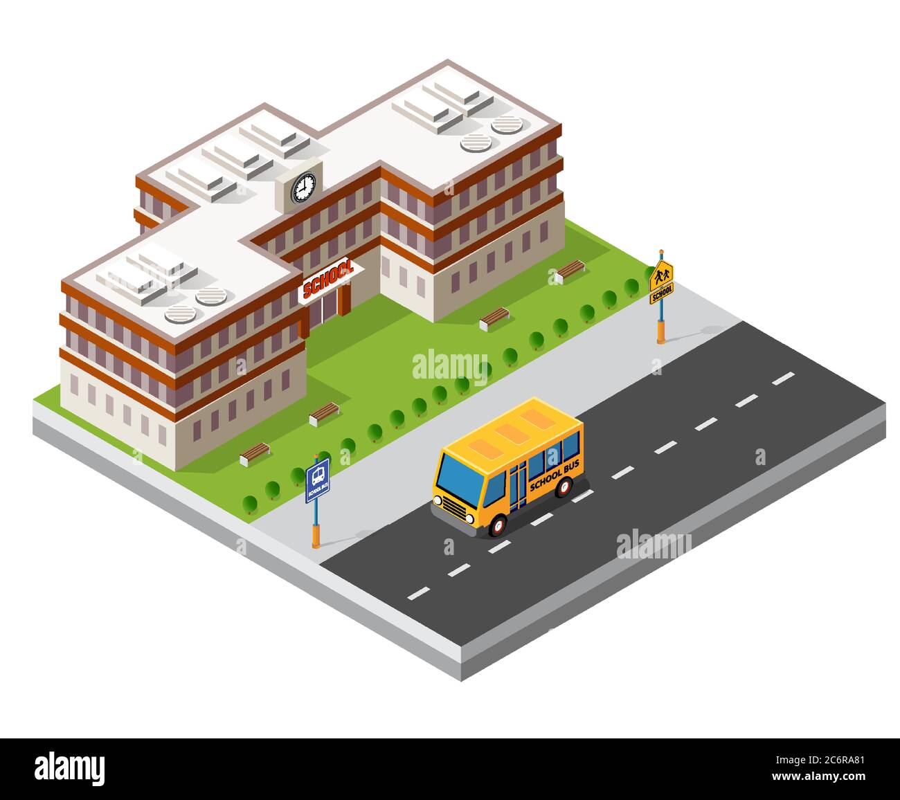 Scuola isometrica costruzione studio formazione Illustrazione Vettoriale
