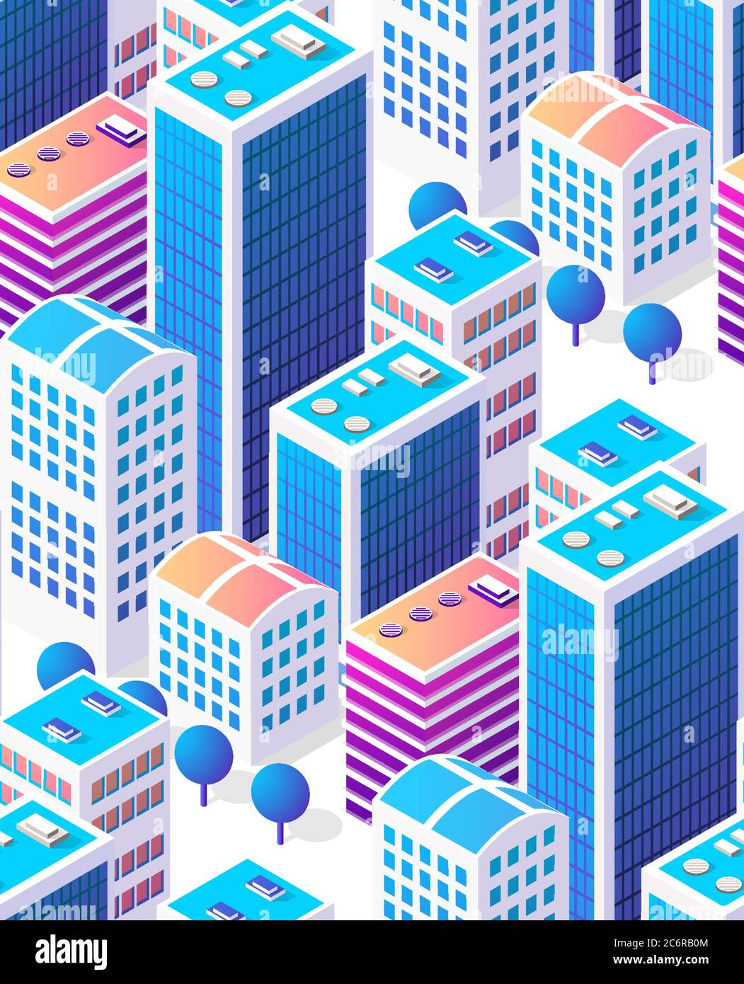 Sfondo isometrico grattacieli del centro città senza giunture Illustrazione Vettoriale