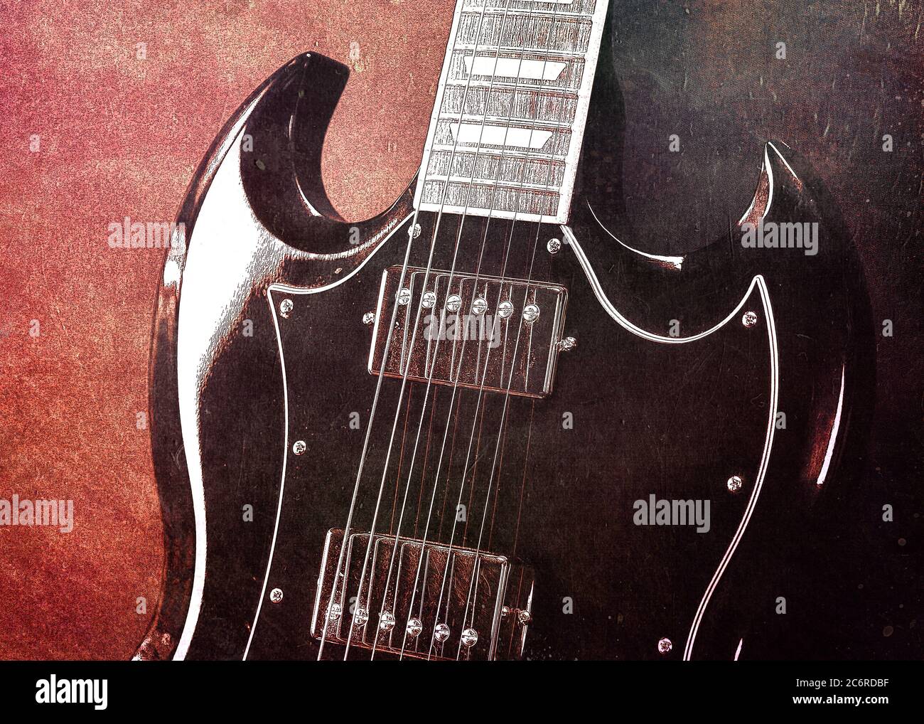 Una chitarra elettrica Gibson SG Standard con effetto grunge rosso. Foto Stock