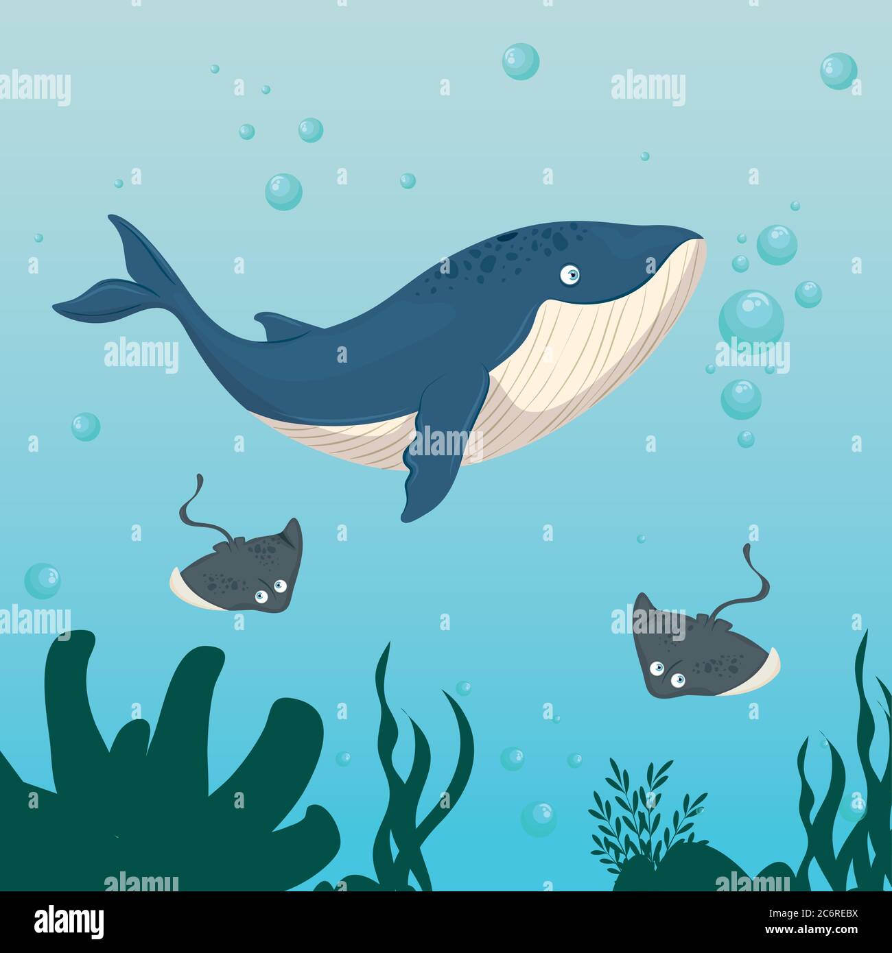 xxx e animali marini selvatici in oceano, abitanti del mondo marino, simpatiche creature sottomarine, fauna sottomarina di tropico Illustrazione Vettoriale