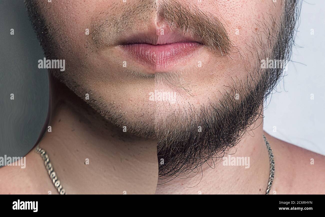 Giovane uomo con barba prima e dopo la rasatura Foto stock - Alamy