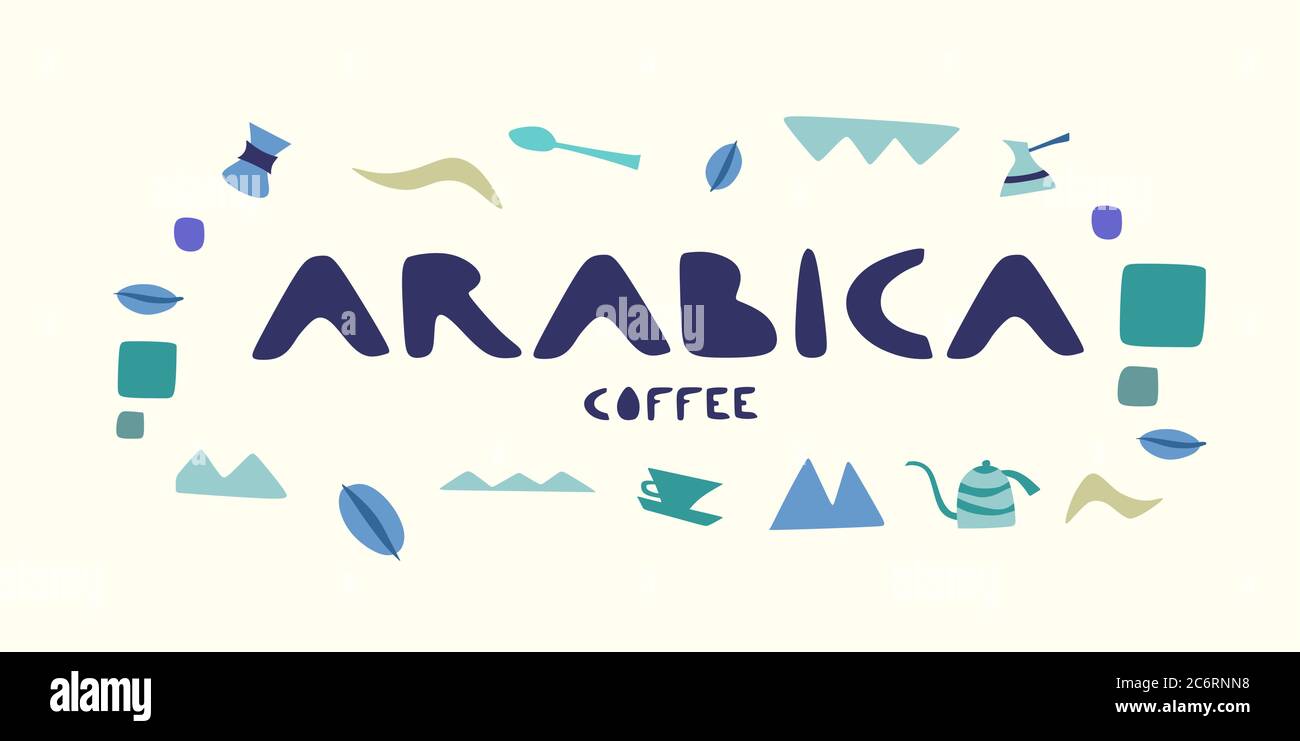 Logo vettoriale per caffè, carattere per il titolo caffè misto, mucchio di chicchi di caffè torrefatto, verde crudo e medio chiaro Illustrazione Vettoriale