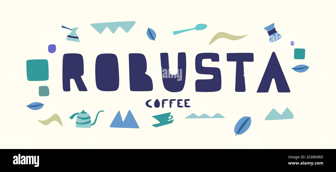 Logo vettoriale per caffè, carattere per il titolo caffè misto, mucchio di chicchi di caffè torrefatto, verde crudo e medio chiaro Illustrazione Vettoriale