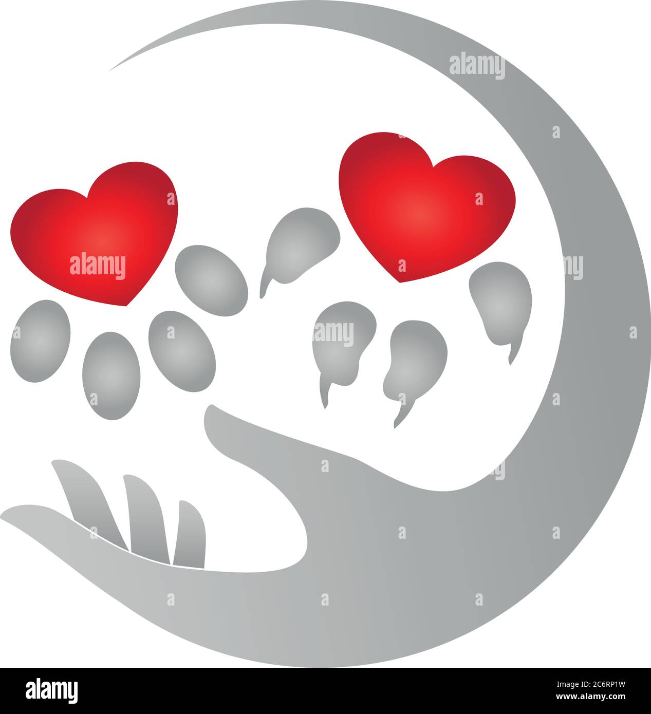 Paw, cani, gatti, cuore, logo Illustrazione Vettoriale