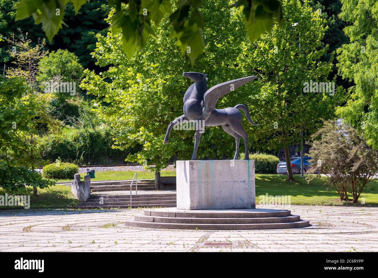 Statua mitologica di cavallo alato a Rogaska Slatina, Slovenia Foto Stock