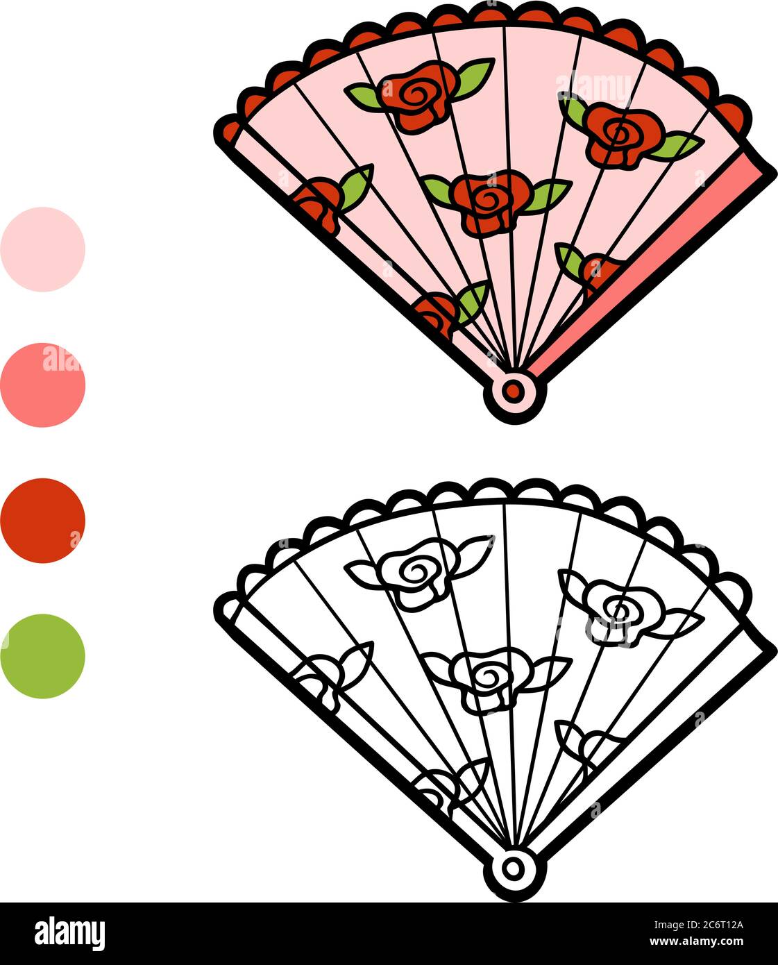 Libro da colorare per bambini, accessori per cartoni animati, ventilatore Illustrazione Vettoriale