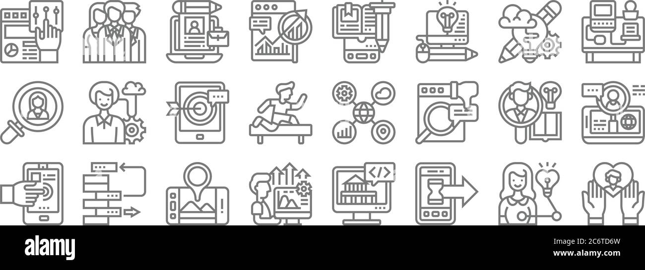 icone di linee di trasformazione digitale. set lineare. set di linee vettoriali di qualità come valore elevato, avanzamento rapido, prestazioni, interattivo, ricerca talenti, reta Illustrazione Vettoriale icone di linee di trasformazione digitale. set lineare. set di linee vettoriali di qualità come valore elevato, avanzamento rapido, prestazioni, interattivo, ricerca talenti, reta Illustrazione Vettoriale