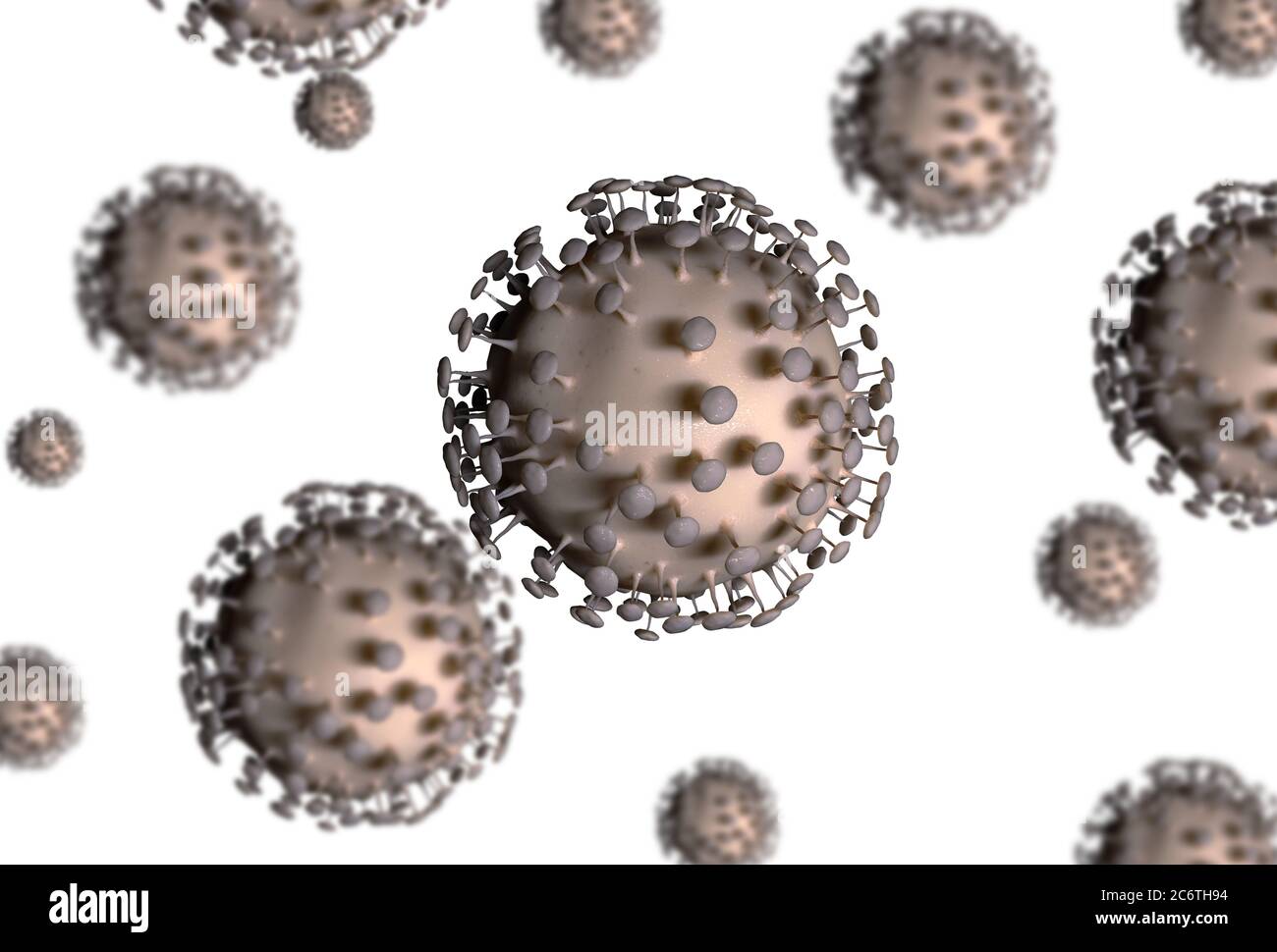 Cellule di covid-19 del coronavirus isolate su sfondo bianco Foto Stock
