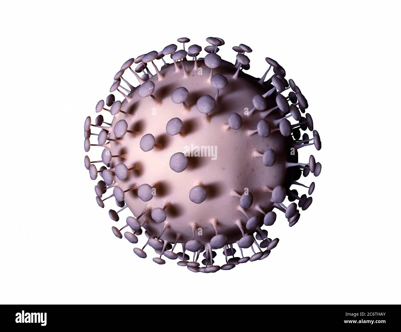 Cellula virale su sfondo bianco. Coronavirus Covid-19 microscopico viruscells primo piano. rendering 3d Foto Stock