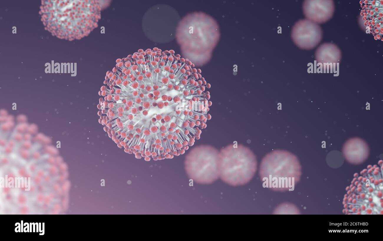Gruppo di cellule virali. 3D illustrazione delle cellule di Coronavirus Foto Stock