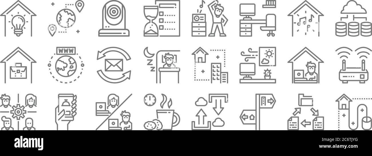 icone della linea home. set lineare. set di linee vettoriali di qualità come lavorare a casa, direzione, pausa caffè, lavoro di squadra, lavorare a casa, e-mail, hosting su cloud Illustrazione Vettoriale