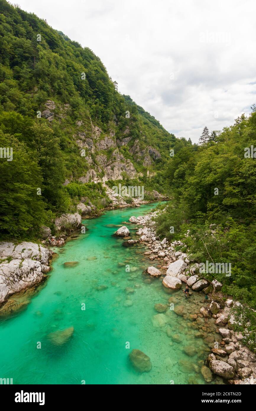 Verde turchese Soča fiume Slovenia Foto Stock