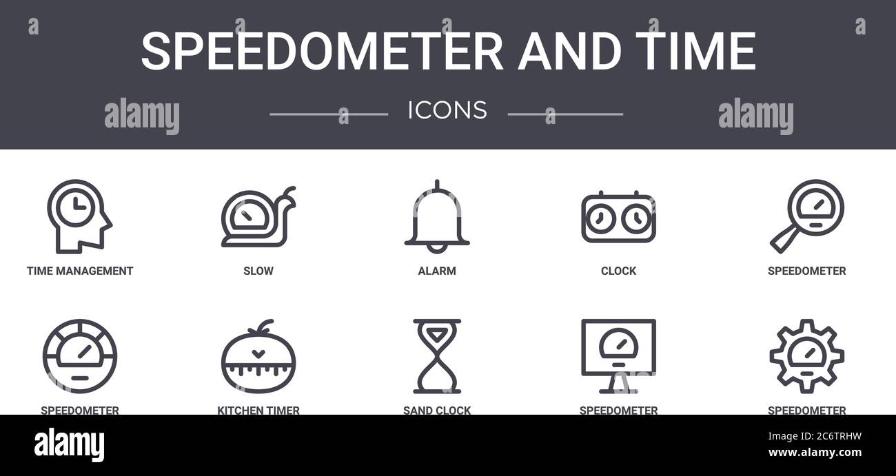 set di icone per la linea temporale e tachimetro. contiene icone utilizzabili per il web, il logo, l'interfaccia utente/ux, quali lento, orologio, tachimetro, orologio con sabbia, tachimetro, ala Illustrazione Vettoriale