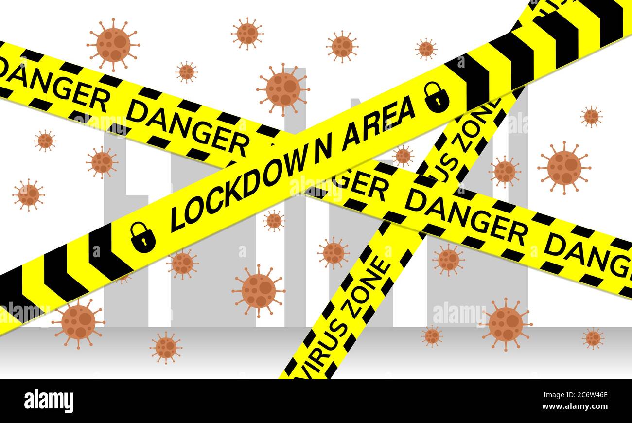 illustrazione vettoriale dell'area di blocco in città zona covid-19 virus, progetto di concetto di linea pericolosa Illustrazione Vettoriale