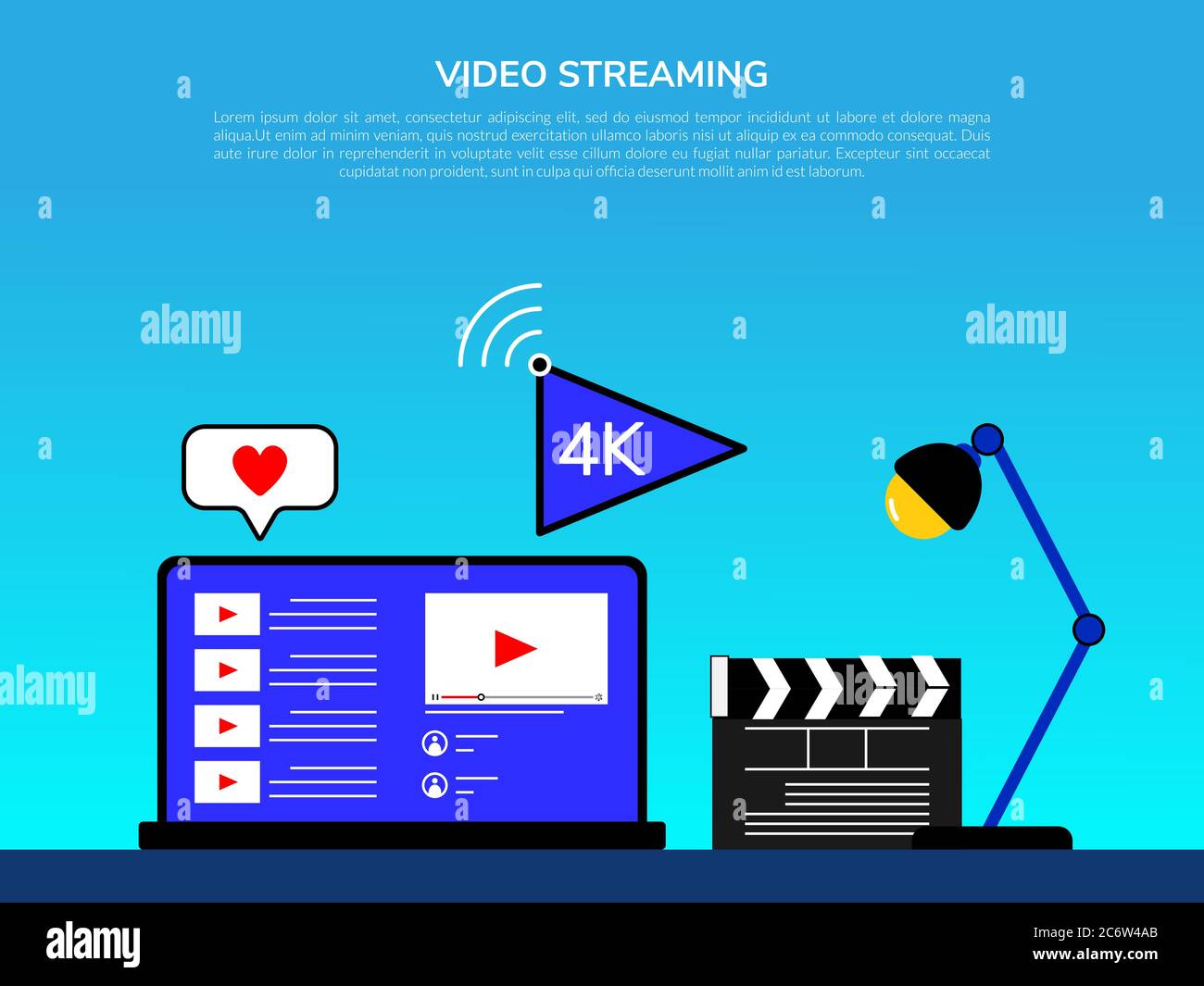 disegno piatto vettoriale del concetto di illustrazione di streaming video online. Illustrazione Vettoriale
