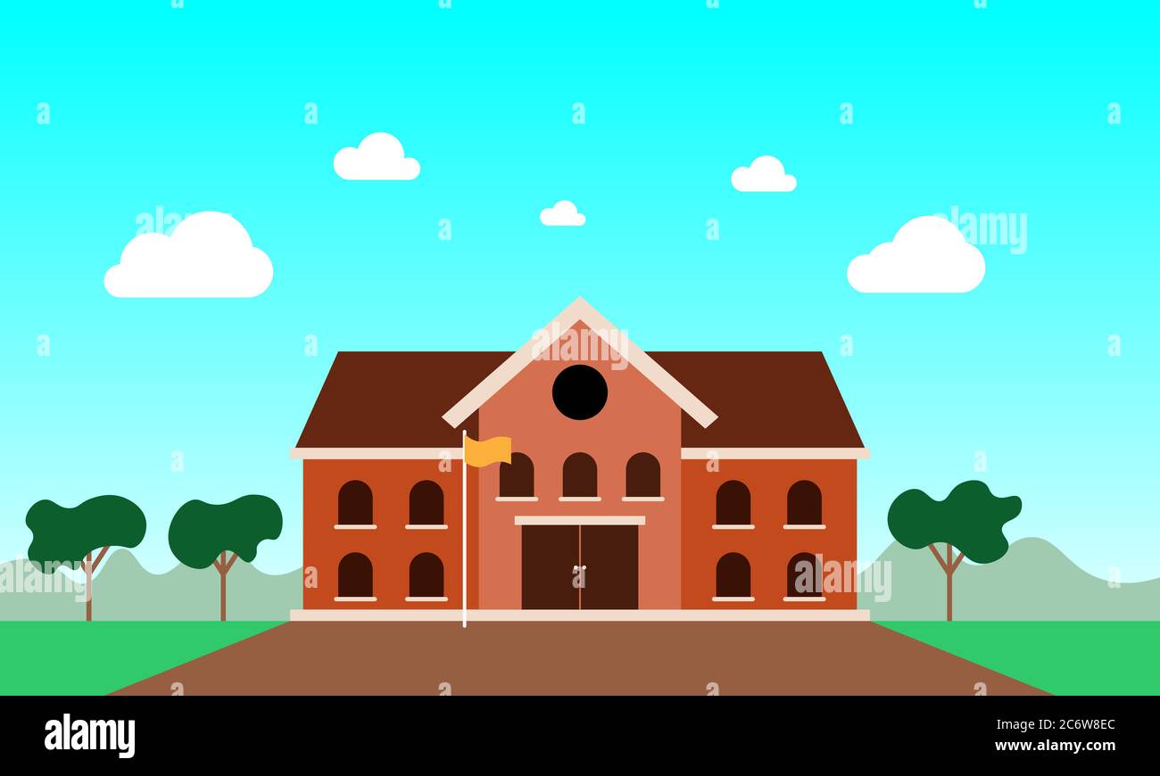 illustrazione vettoriale di un edificio scolastico dal design piatto. Benvenuti al concetto scolastico. Illustrazione Vettoriale
