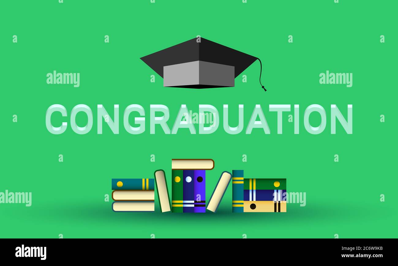 illustrazione vettoriale di congratulazioni felice studente universitario di laurea con libro concept design. Illustrazione Vettoriale