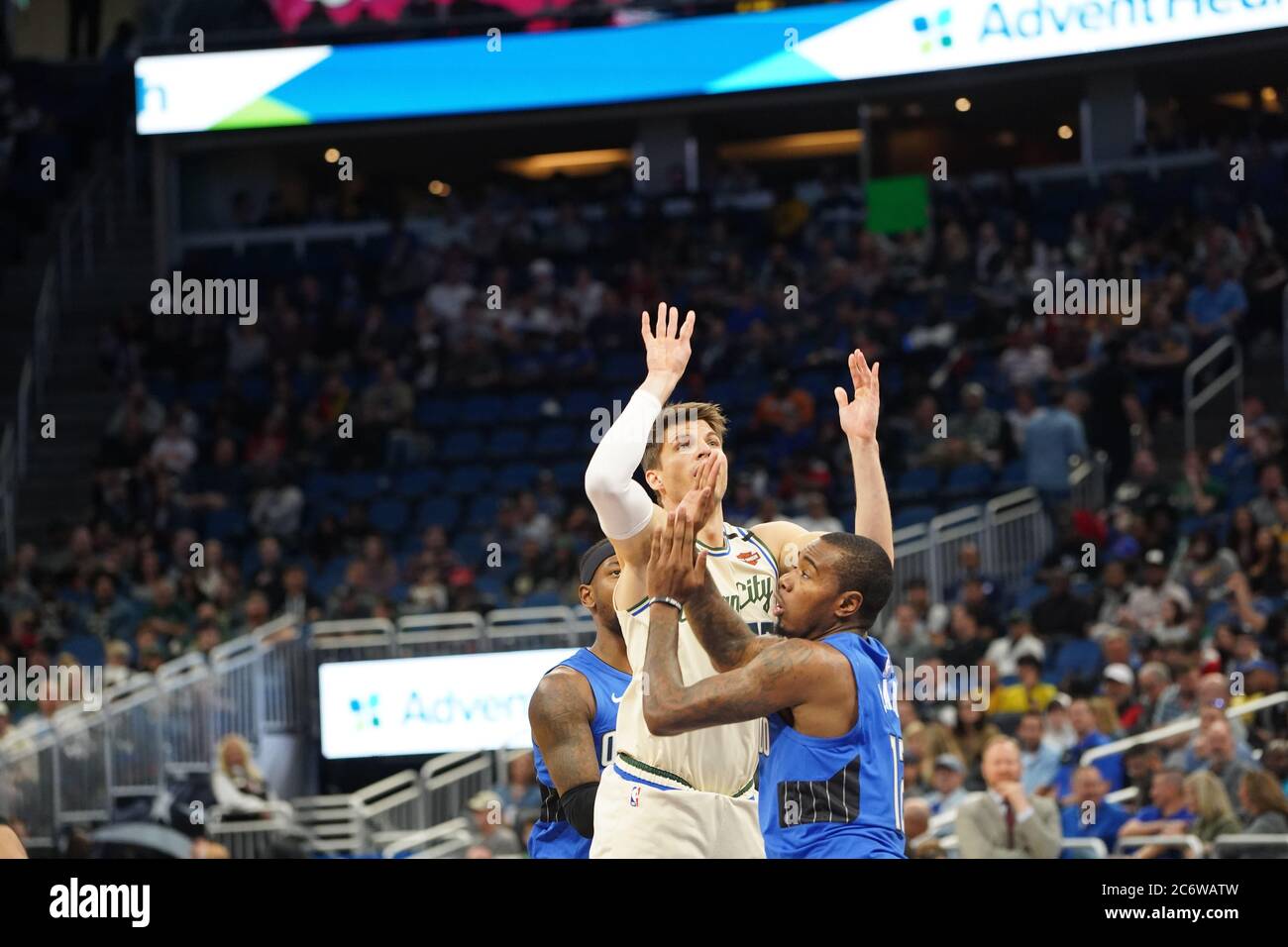 Orlando Magic ospita i Milwaukee Bucks all'Amway di Orlando, Florida, sabato 8 febbraio 2020. Foto: Marty Jean-Louis Foto Stock