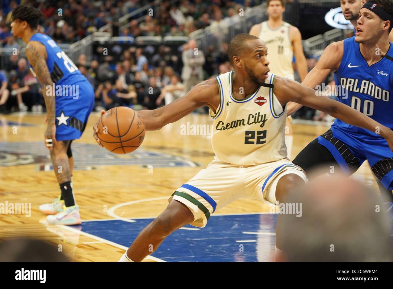 Orlando Magic ospita i Milwaukee Bucks all'Amway di Orlando, Florida, sabato 8 febbraio 2020. Foto: Marty Jean-Louis Foto Stock