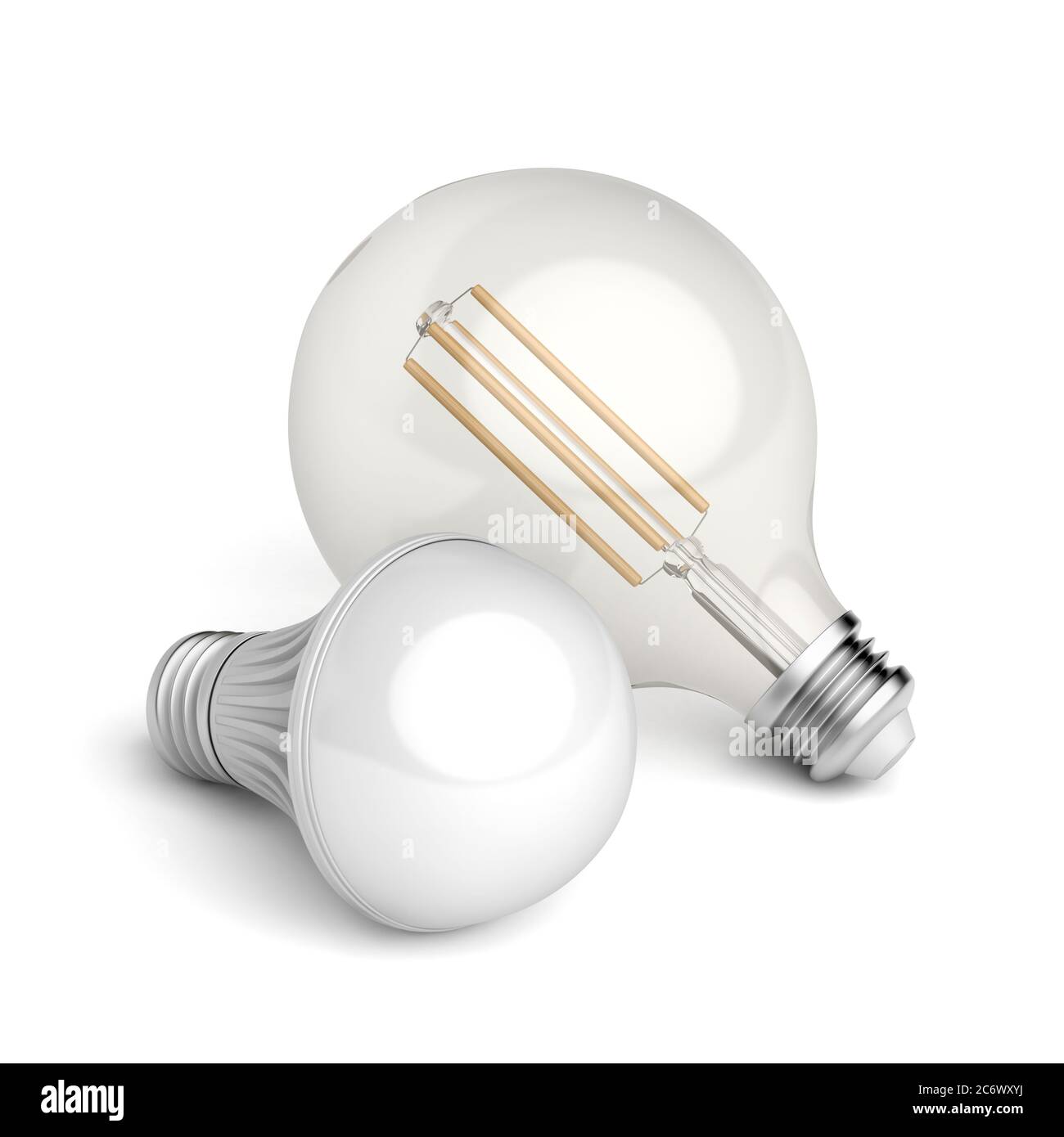 Due diverse lampadine a LED su sfondo bianco Foto Stock