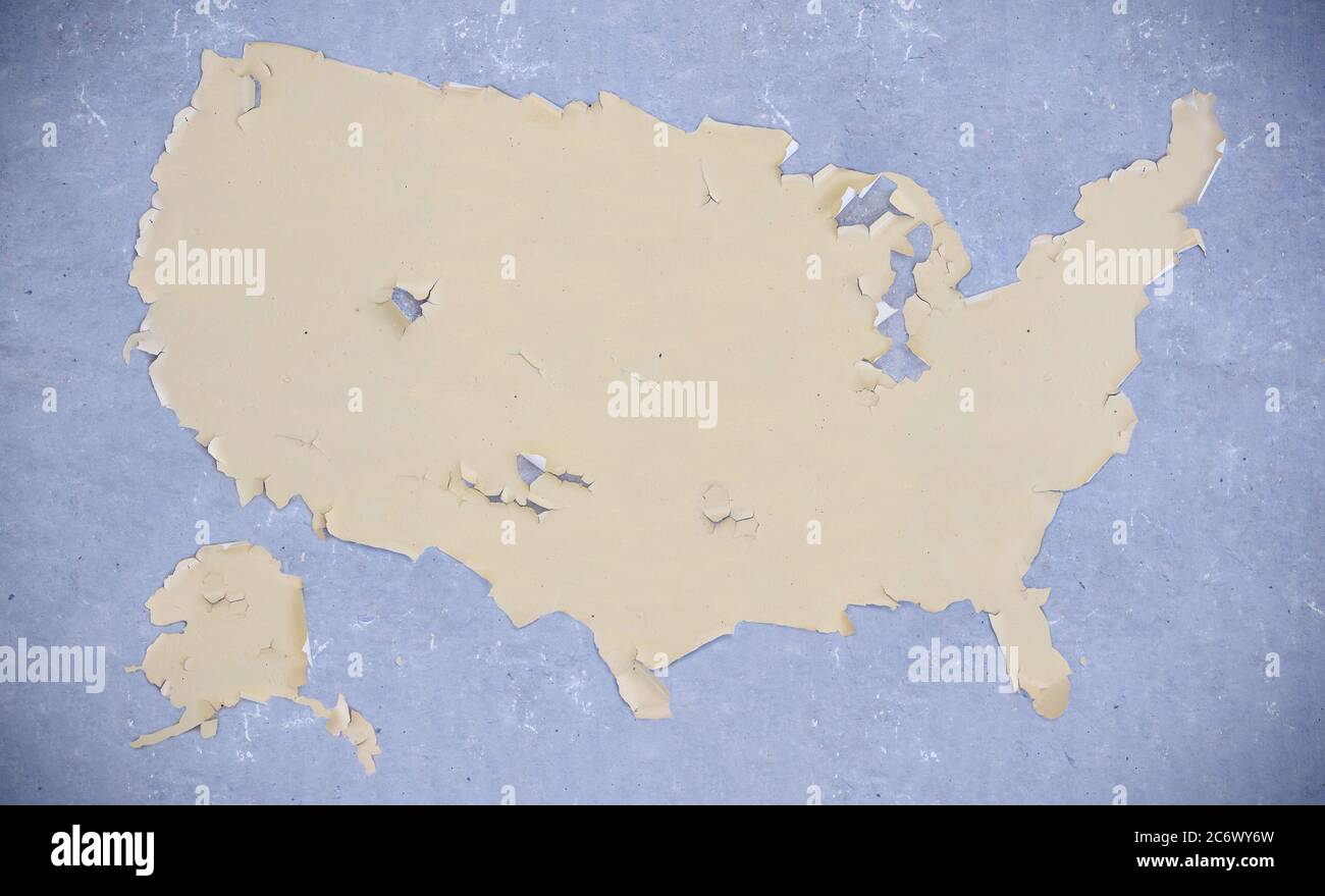 Mappa insolita degli Stati Uniti, mappa da intonaco fessurato Foto Stock