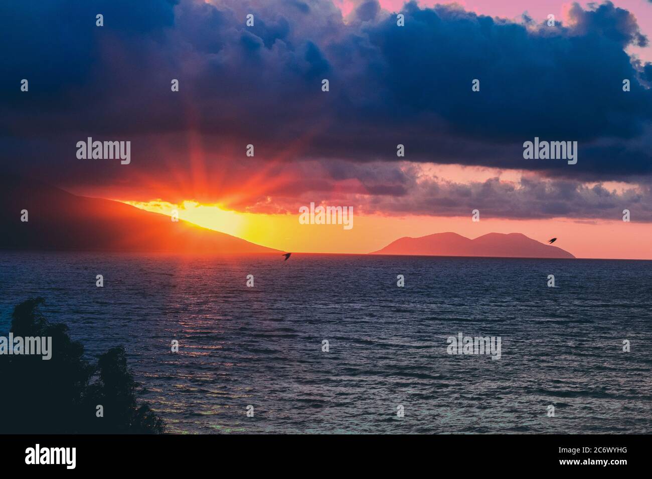 Mare panoramico tramonto Ionio Albania Foto Stock