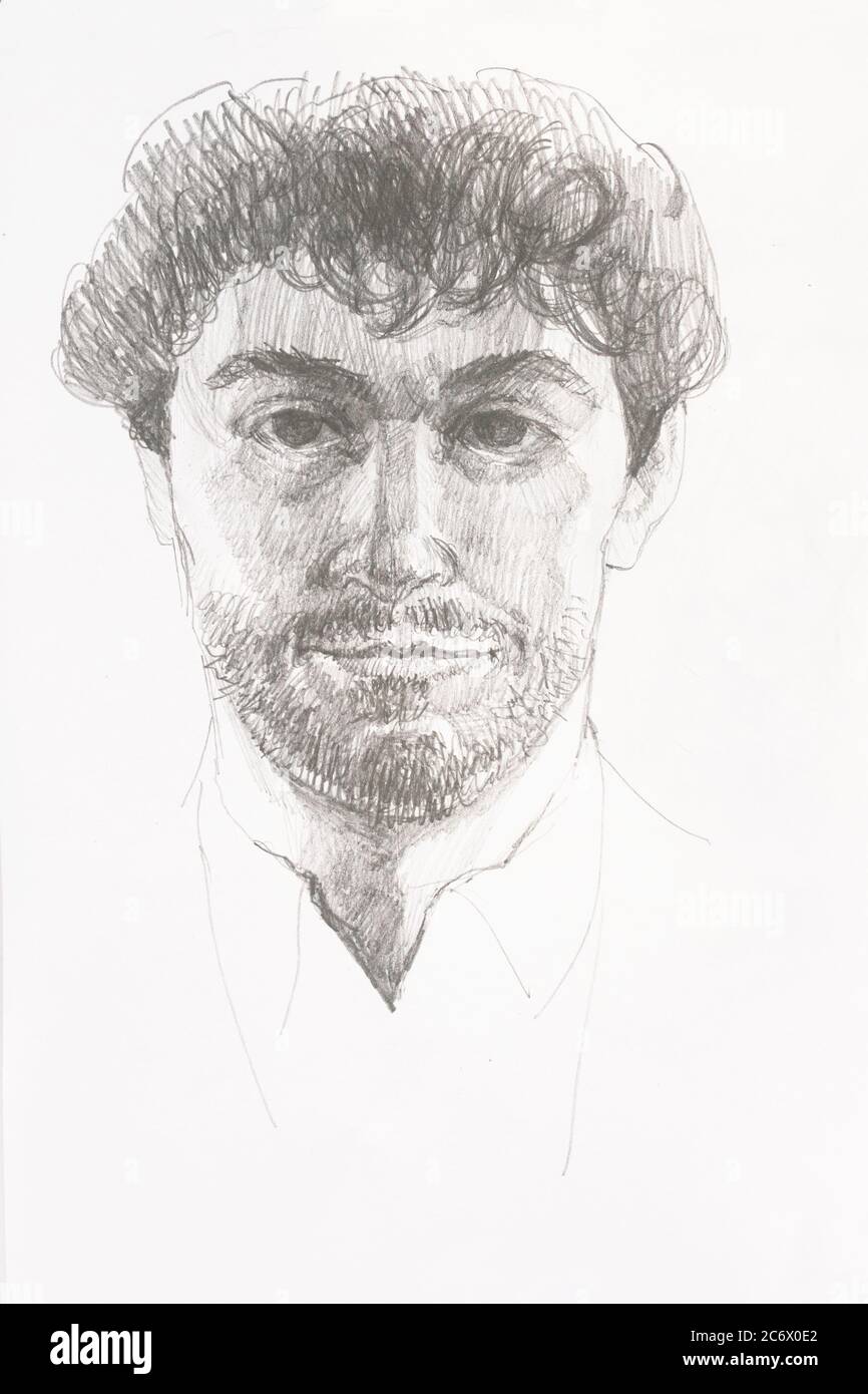 Ritratto a matita di un uomo, schizzo disegnato a mano di una persona  meditarrana astratta Foto stock - Alamy