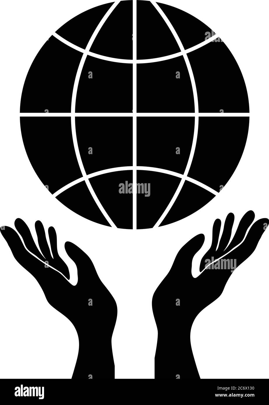 proteggere o controllare le mani tenendo globo, semplice vettore nero i Illustrazione Vettoriale