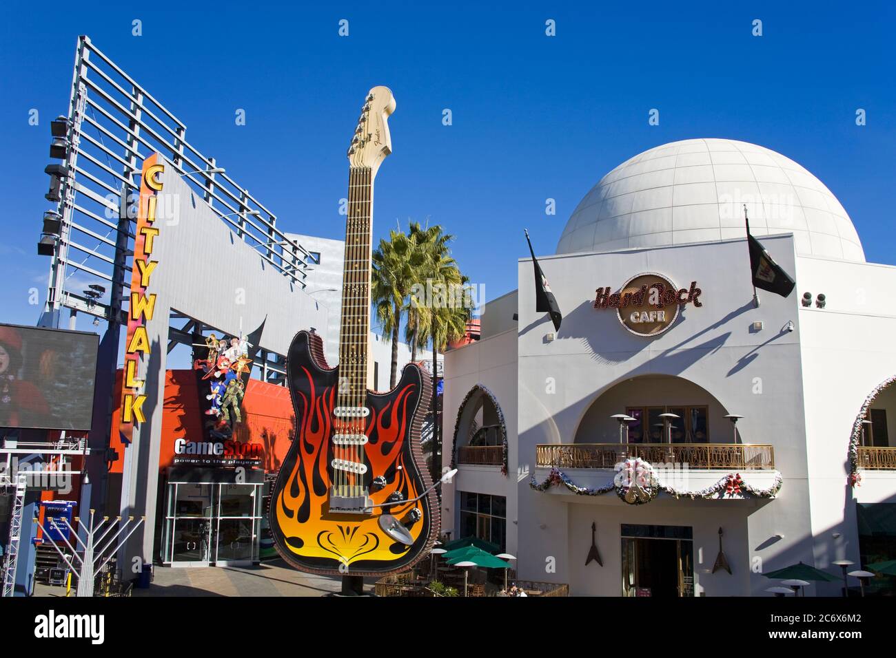 Chitarra Hard Rock Cafe a CityWalk, Universal Studios Hollywood, Los Angeles, California, USA, Nord America Foto Stock