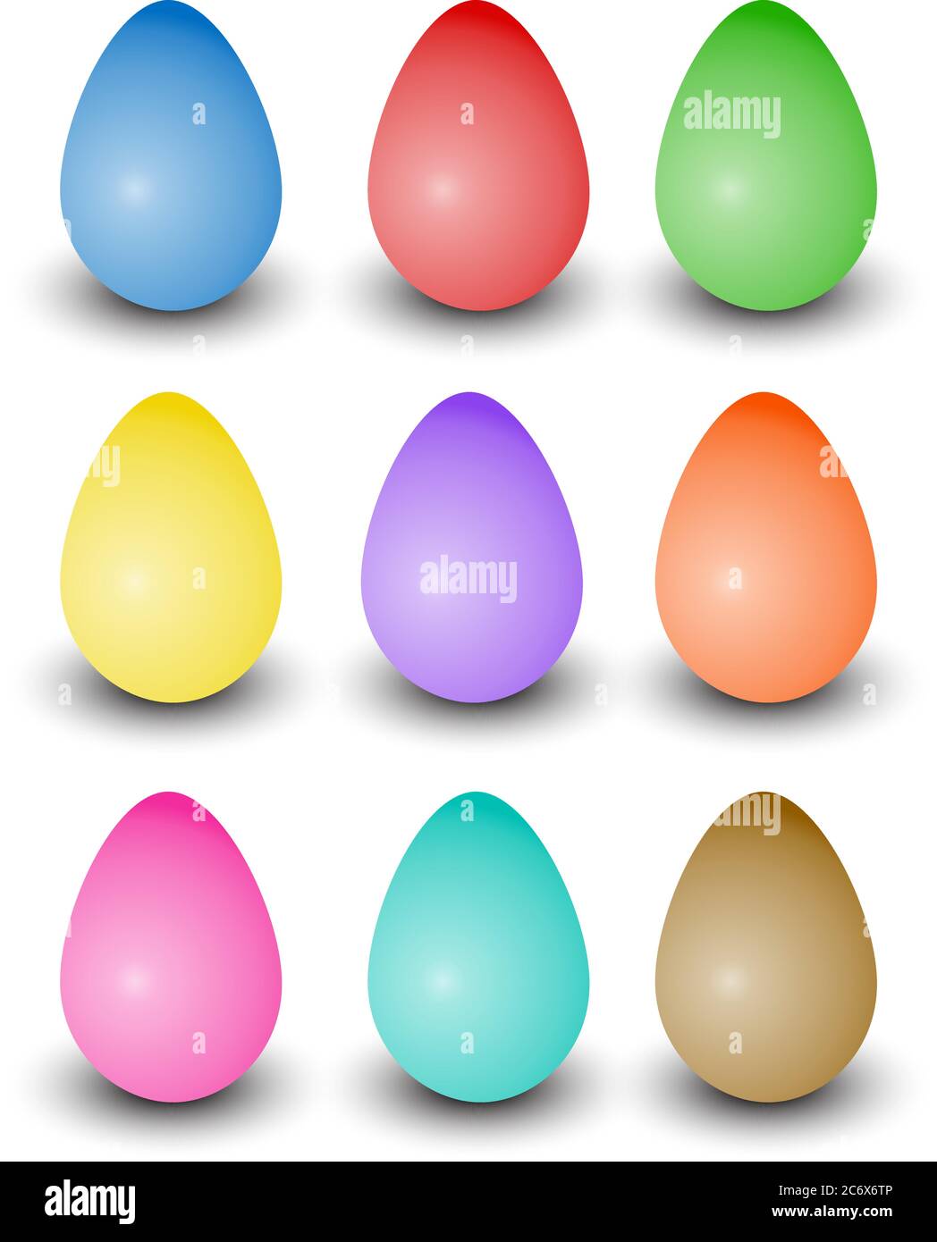 set di varie uova di pasqua realistiche e colorate con ombre vettoriali tridimensionali Illustrazione Vettoriale
