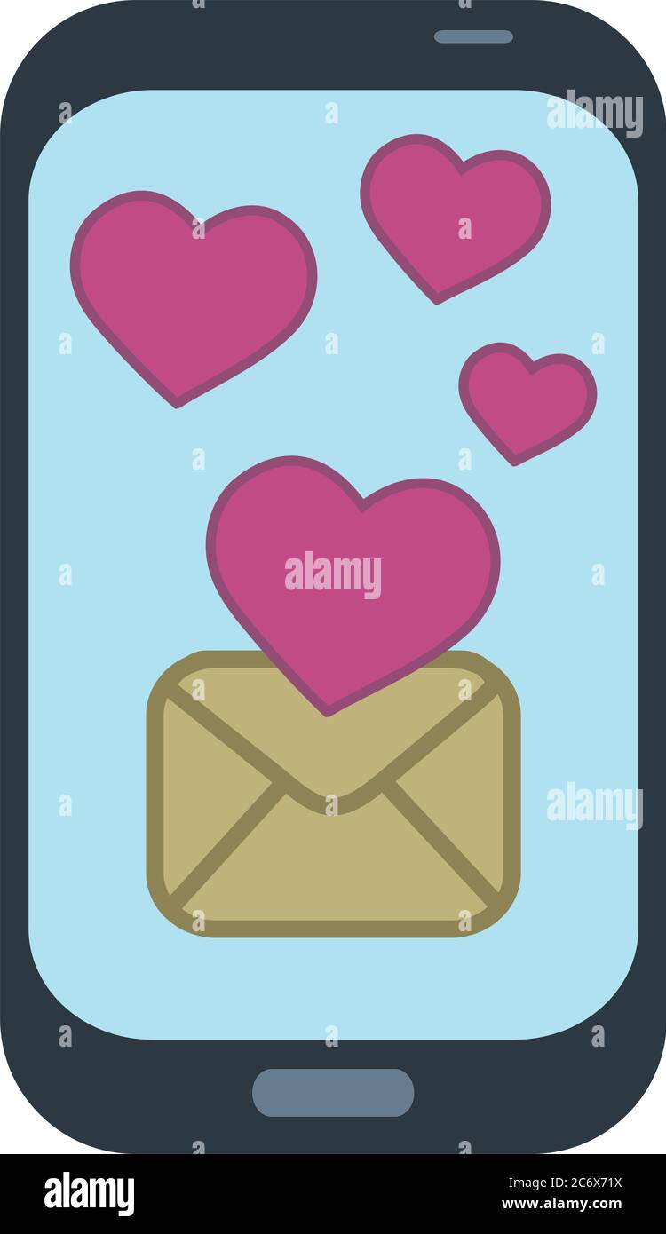 smartphone con e mail messaggio di testo inviare carino cuore rosso sullo schermo giorno valentines inviare amore concetto Illustrazione Vettoriale