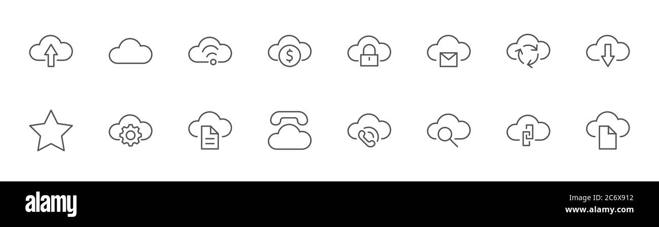 Icona linea vettore cloud. Simboli da caricare, scaricare, collegare. Tratto modificabile Illustrazione Vettoriale