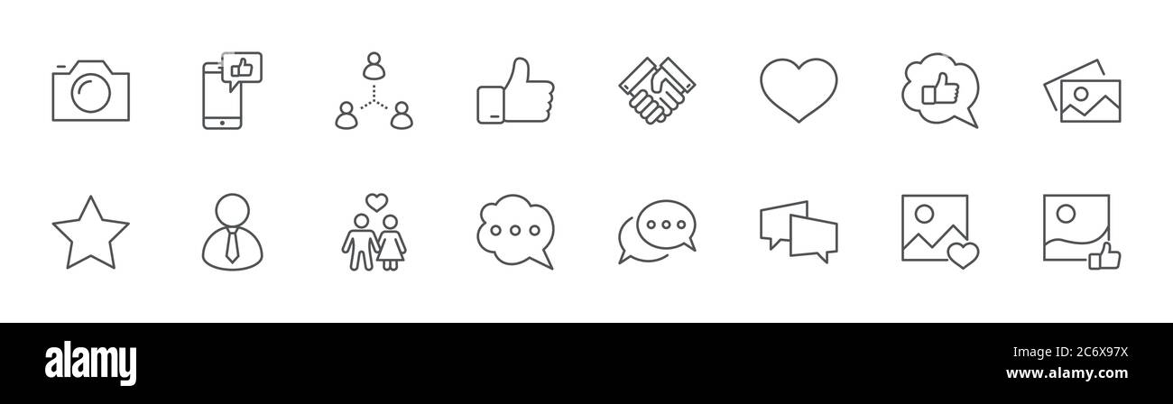 Icone di linea correlate ai social network. Pagina Profilo icona, Valutazione. Tratto modificabile Illustrazione Vettoriale