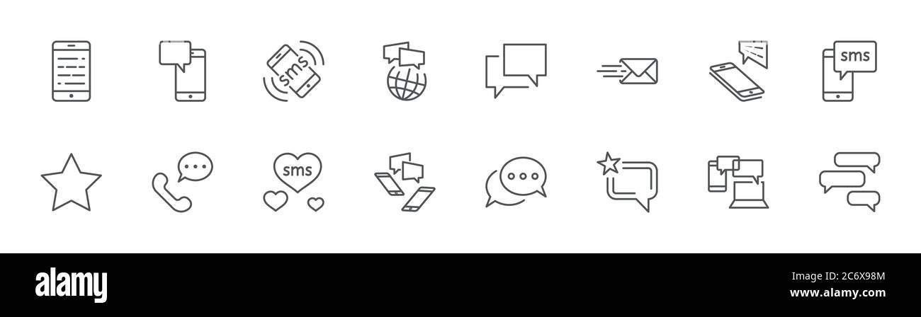 Icone della riga del messaggio. Icona SMS, cuore, chat d'amore, chat di gruppo. Tratto modificabile Illustrazione Vettoriale
