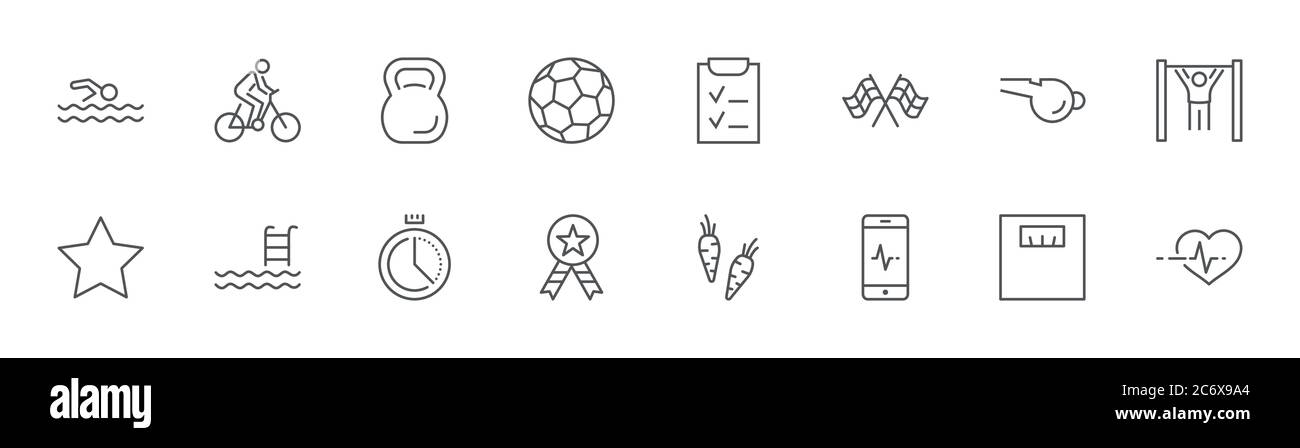 Icona della linea di forma icona Sport Calcio palla Timer Dieta piano Sport. Tratto modificabile Illustrazione Vettoriale