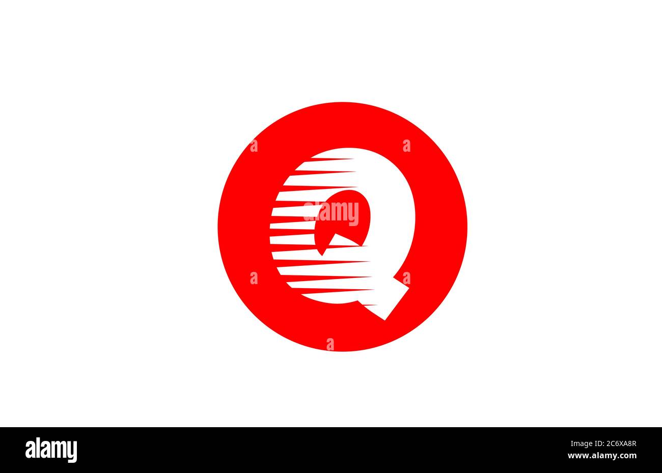 Logo lettera alfabetica icona Q per aziende e società. Design semplice delle icone per l'identità aziendale con strisce di linee e cerchio rosso Illustrazione Vettoriale