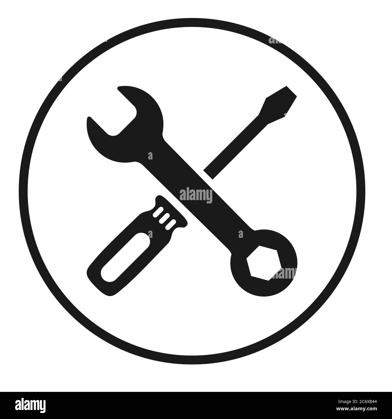 Icona cacciavite e chiave piatta isolata su sfondo bianco. Simbolo di correzione per il tuo sito web design, logo, app, UI ecc . Illustrazione Vettoriale