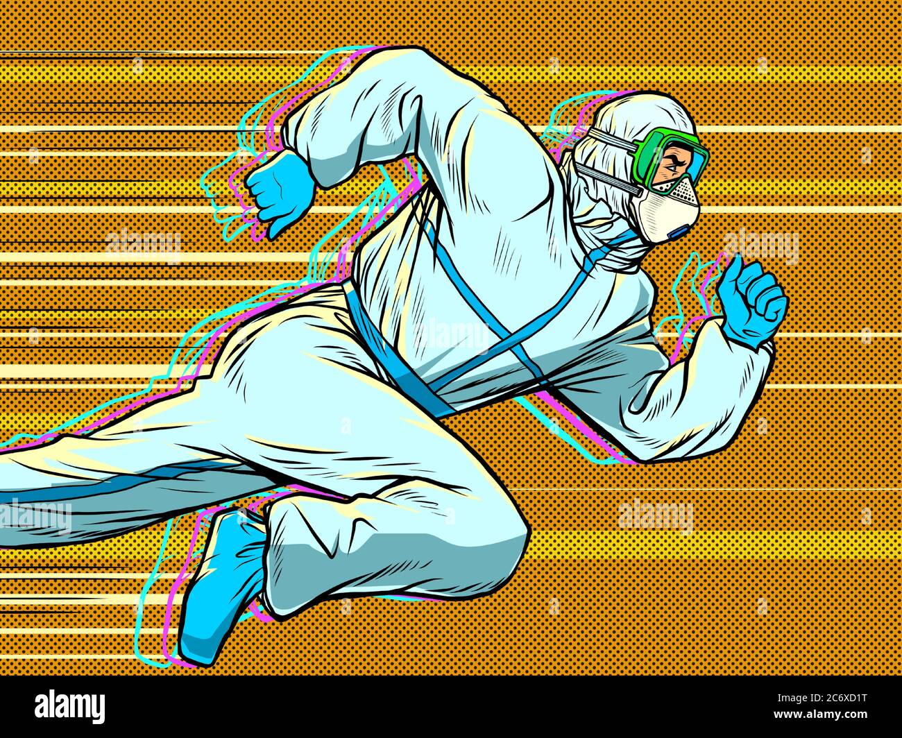 Hero medico corre. Covid19 epidemia di coronavirus Illustrazione Vettoriale