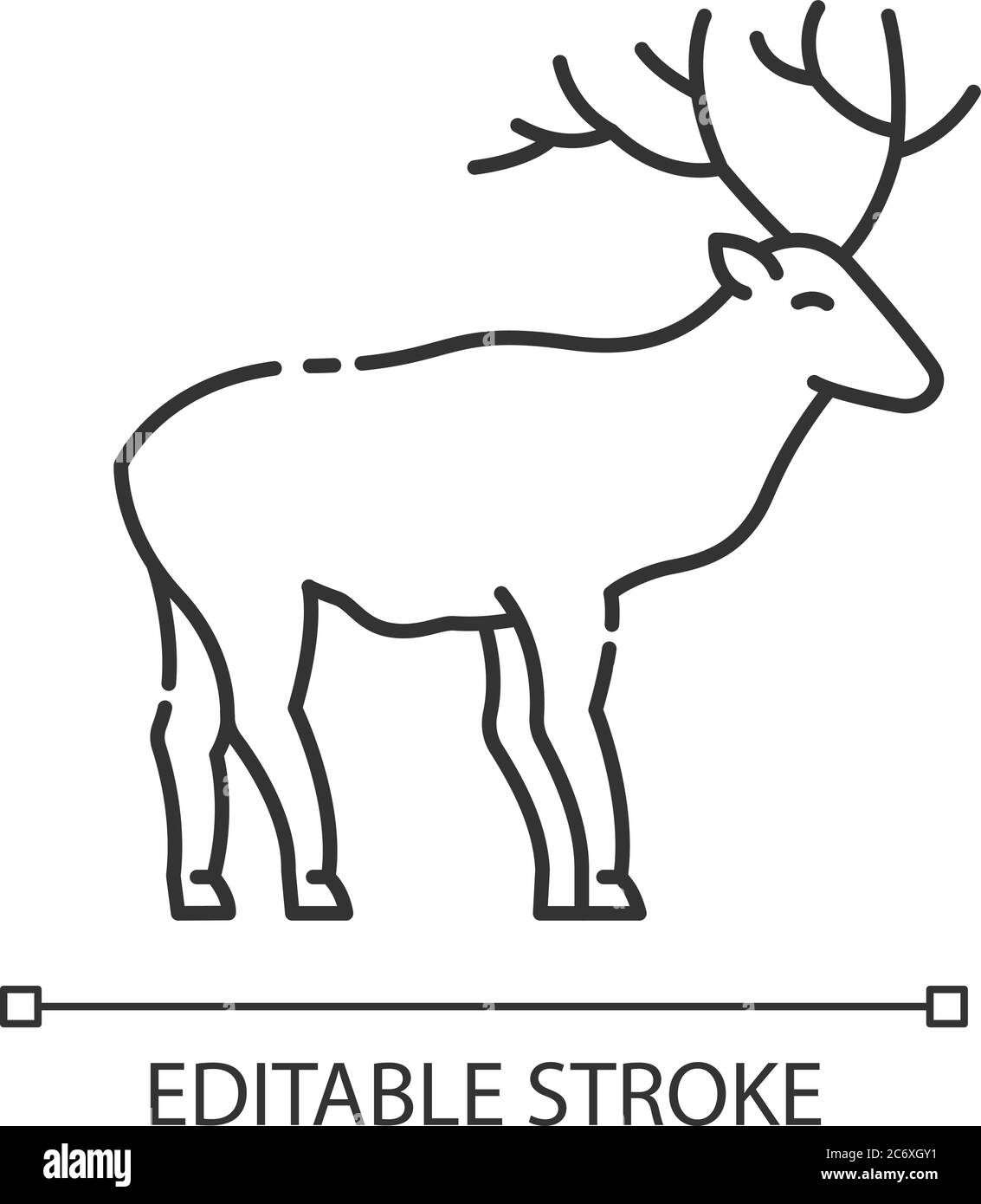 Icona lineare perfetta pixel cervi. Animale con belle formiche. Illustrazione personalizzabile della fauna selvatica della foresta con linee sottili. Simbolo del contorno. Renna, stag vec Illustrazione Vettoriale