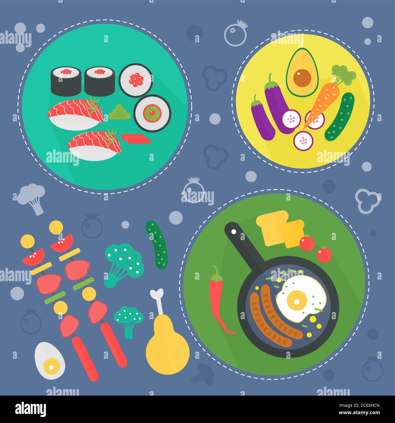 Cucina moderna, amando il concetto piatto. Strumenti di cucina e amore cucina infografica design, elementi web, poster banner Illustrazione Vettoriale